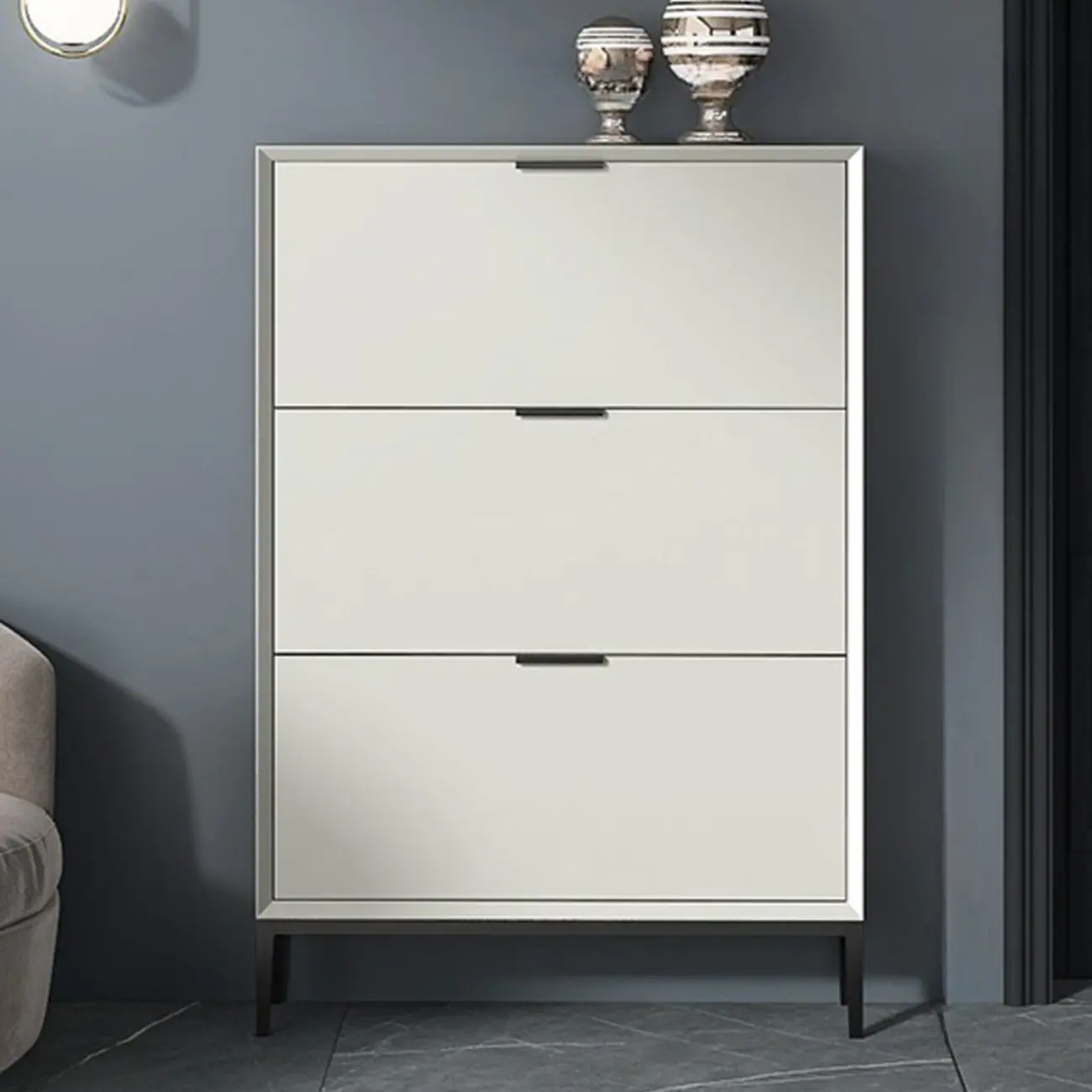 Wood Drop-Front Shoe Storage Cabinet for Small Space