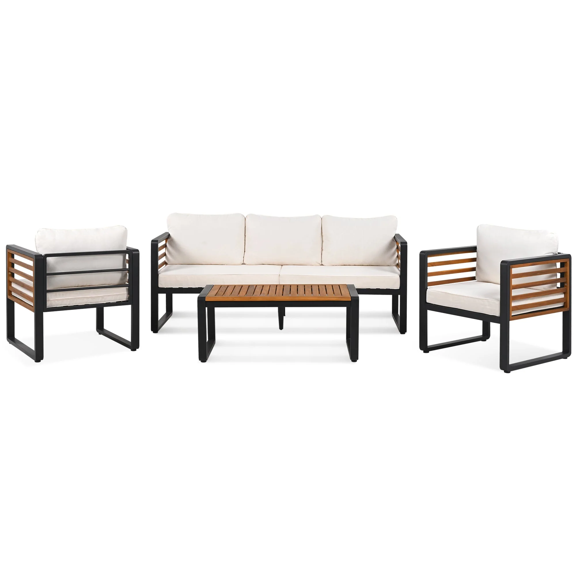 Metal and Wood Frame 4-pieces Outdoor Furniture Sofa Set