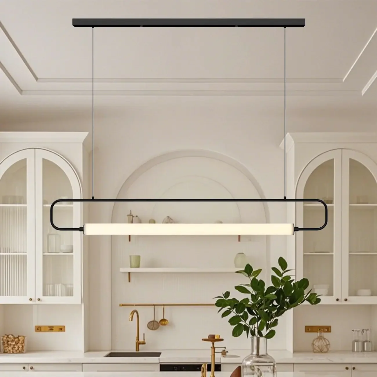 Simple Black Linear Island Light for Kitchen Metal Pendant Light