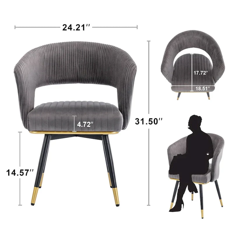 Swivel Velvet Dining Chair with Metal Legs, Set of 2