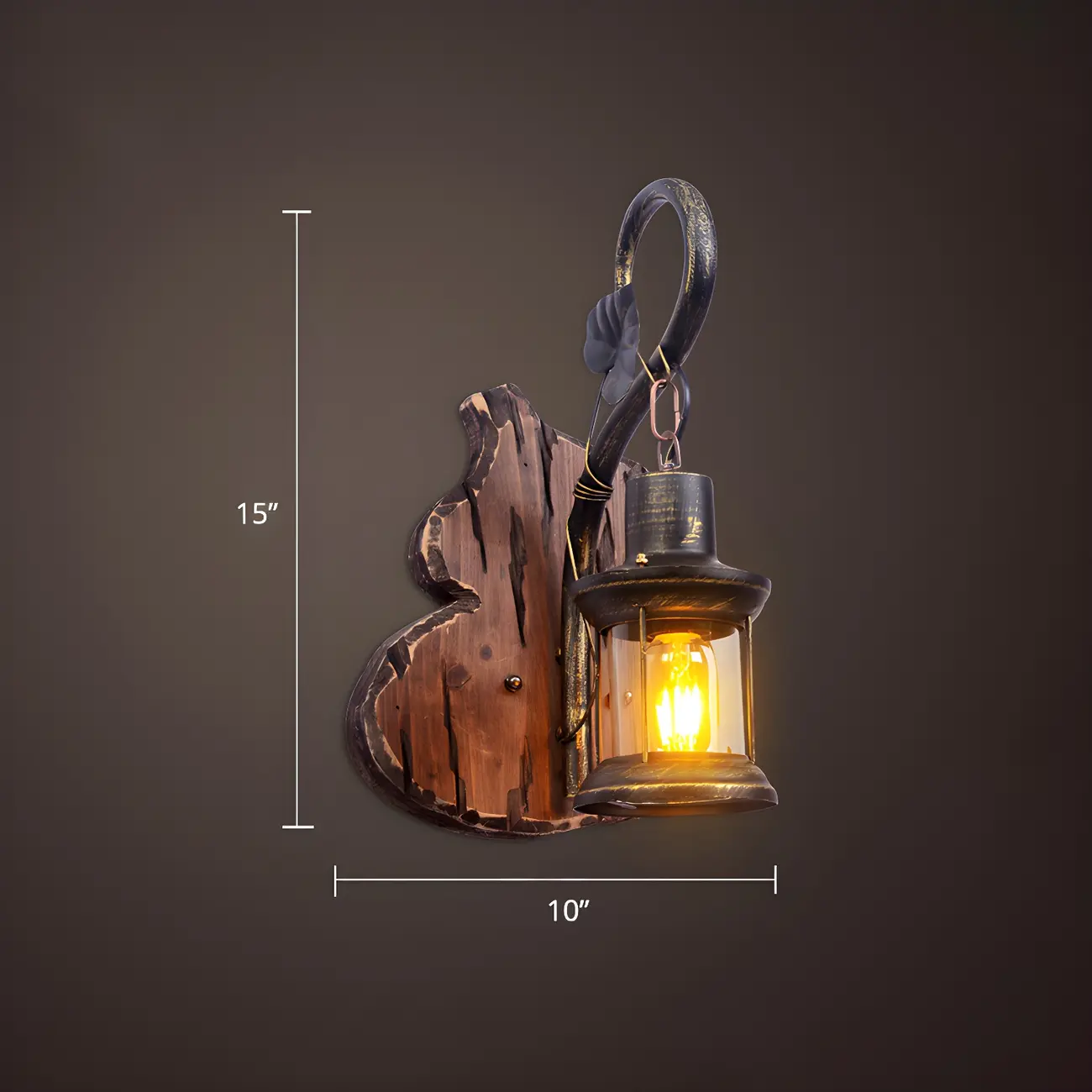Industrial Distressed Wood Glass Black Wall Lantern Light