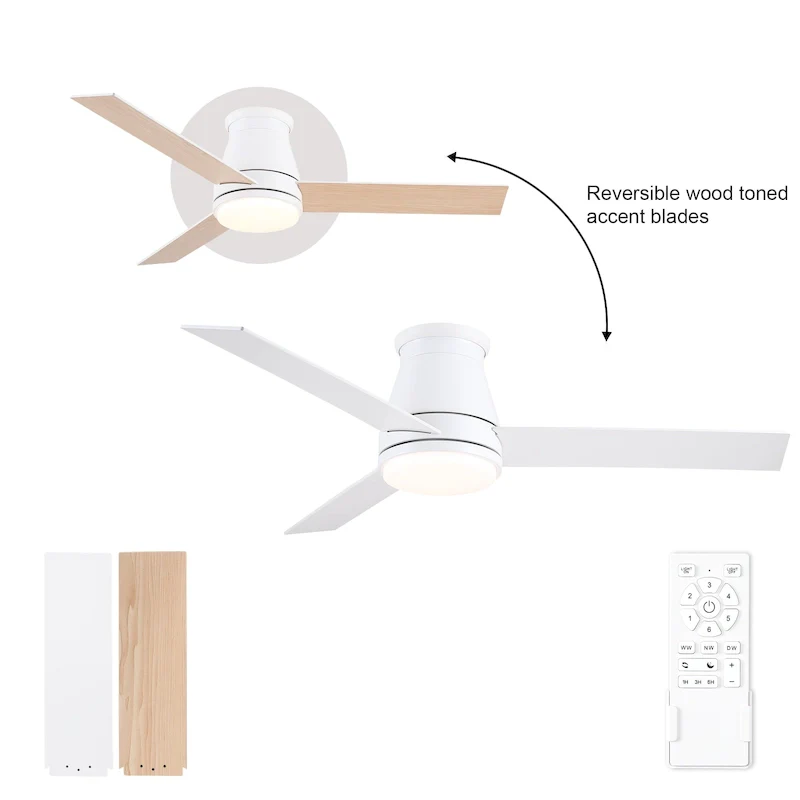 YUHAO AeroLite 48 in. Indoor White Low Profile Standard Ceiling Fan with Bright White Integrated LED Light Kit, Remote Included