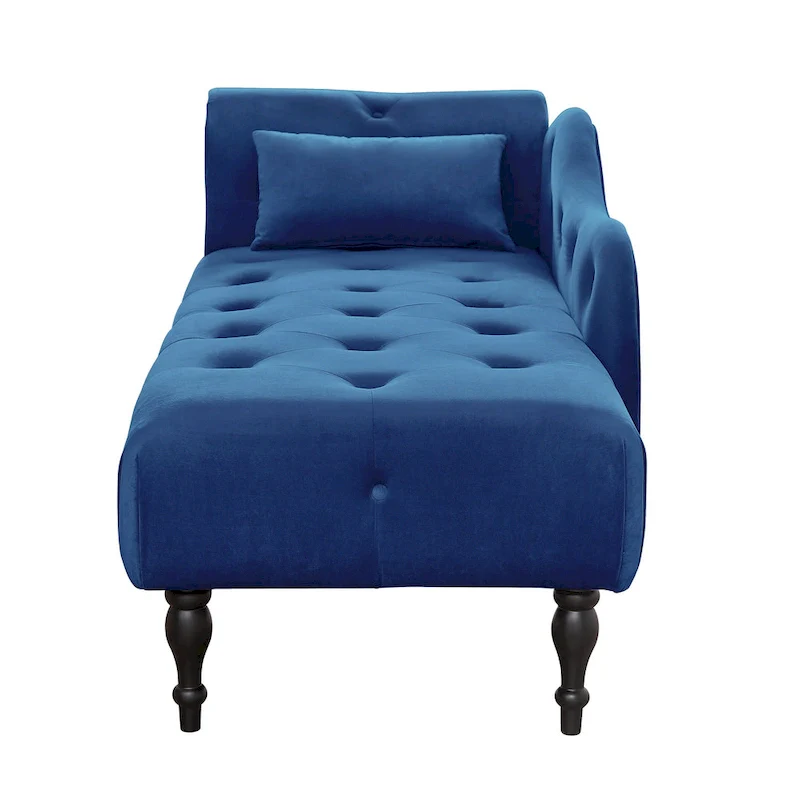 Modern 60.6 Velvet Upholstered Buttons Tufted Chaise Lounge Chair with Solid Wood Legs and Nailheads