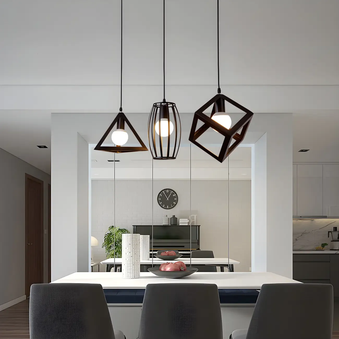 Industrial Black Metal Geometric Kitchen Island Pendant Light