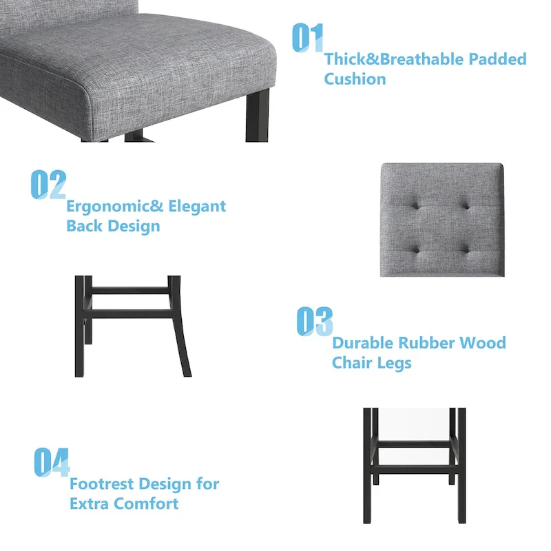 5 Piece Counter Height Dining Set, Wood Dining Table Set with Rectangle Table and 4 Upholstered High Back Chairs