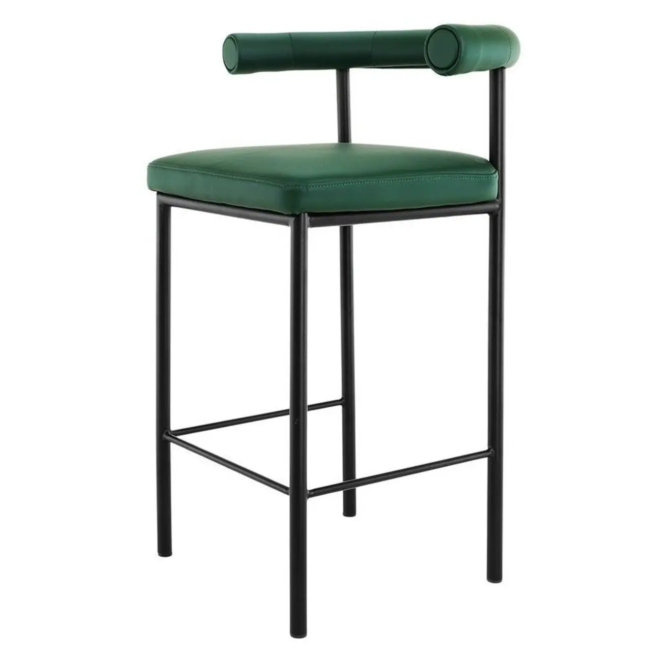 Modern Velour Upholstered Low Back Metal Frame Bar Stools