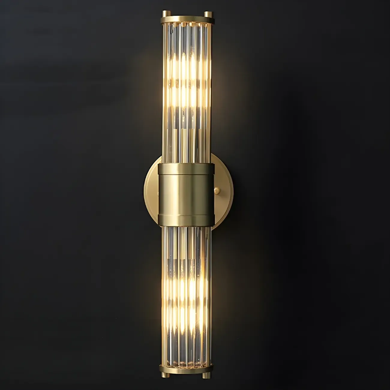 Modern Gold Cylinder Metal Vanity Light with Clear Stripe Glass