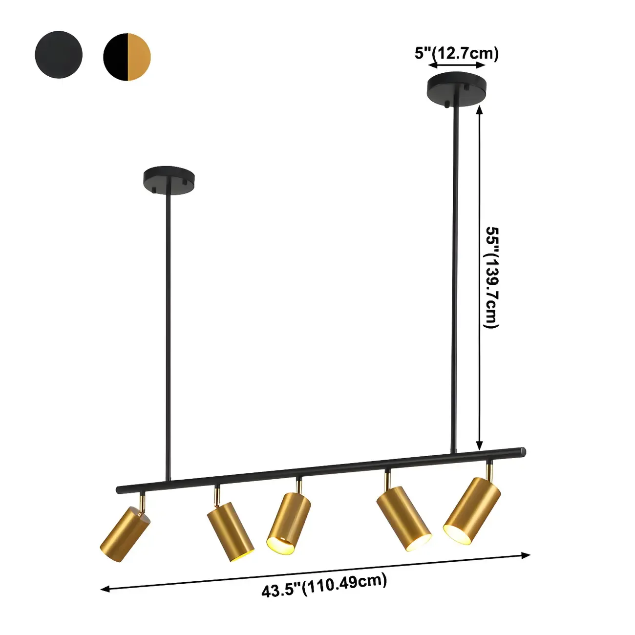 5-Light Modern Black/Gold Metal Cylinder Island Ceiling Light