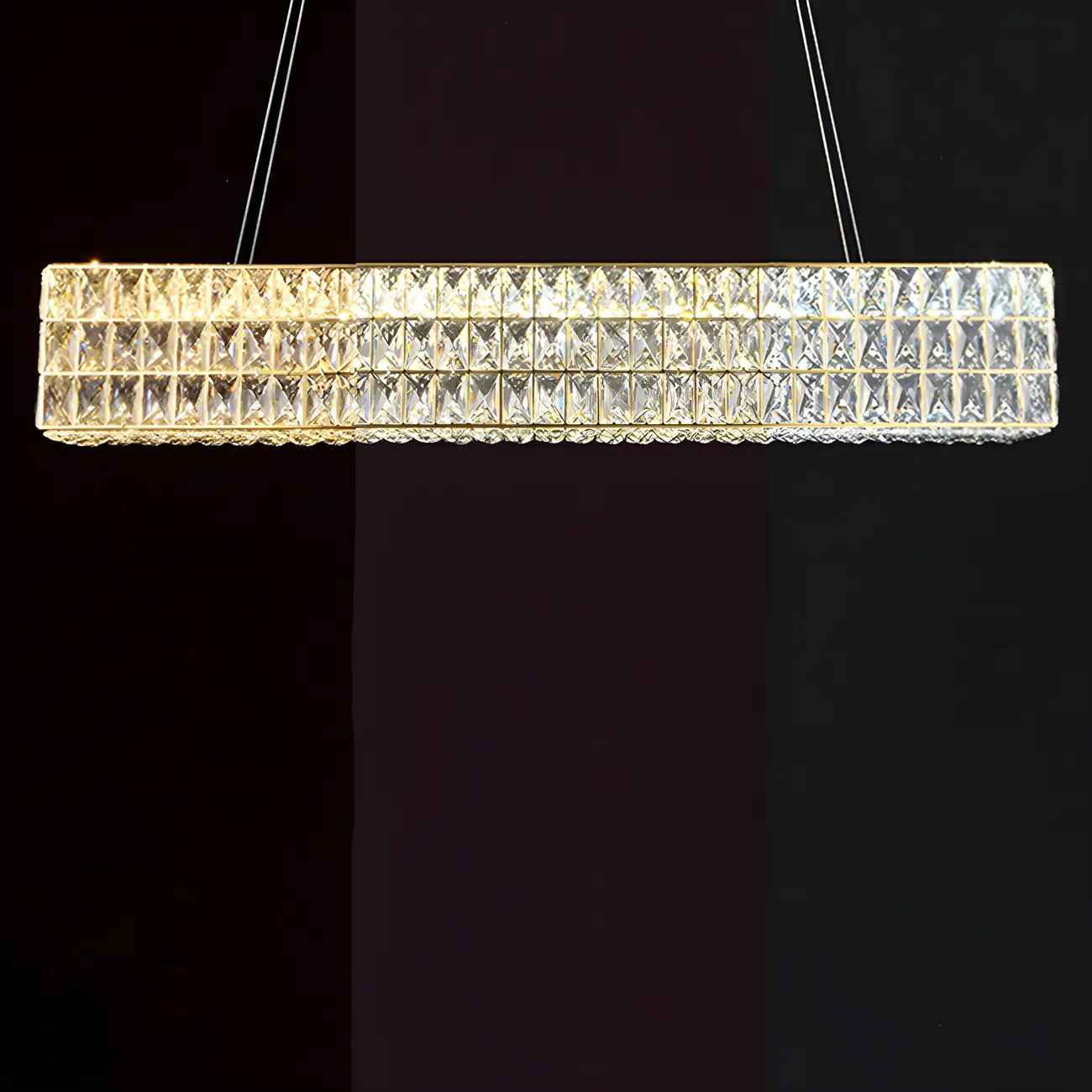 Modern Crystal Steel Rectangular Island Light