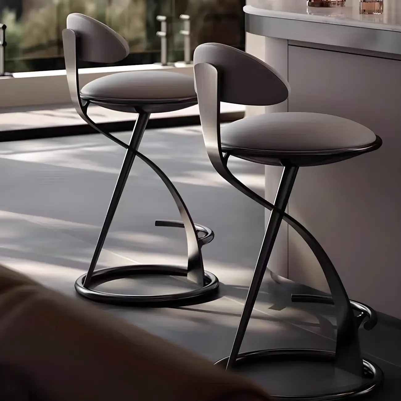 Luxury Gold Metal Frame Sleek Beige Leather Bar Stool