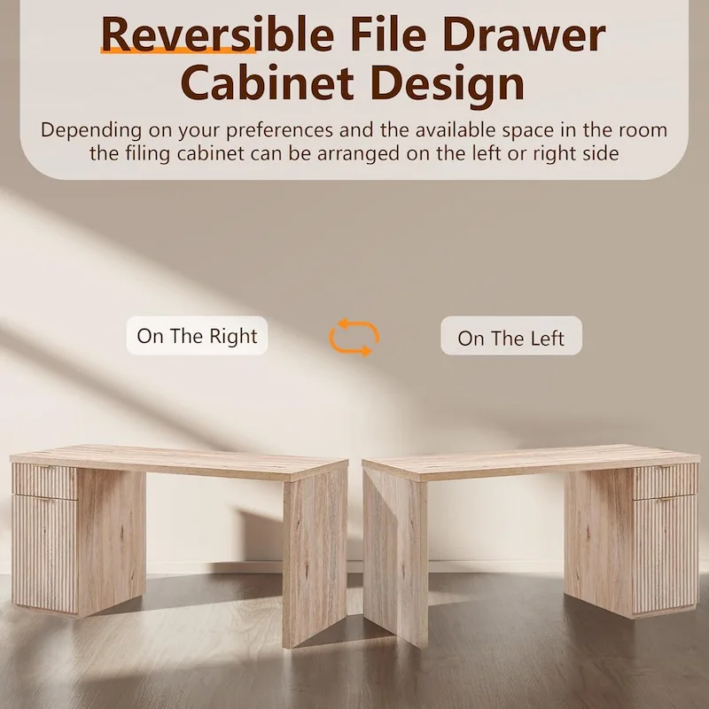 60 Modern Executive Desk, Wood Home Office Desk, Fluted Computer Desk