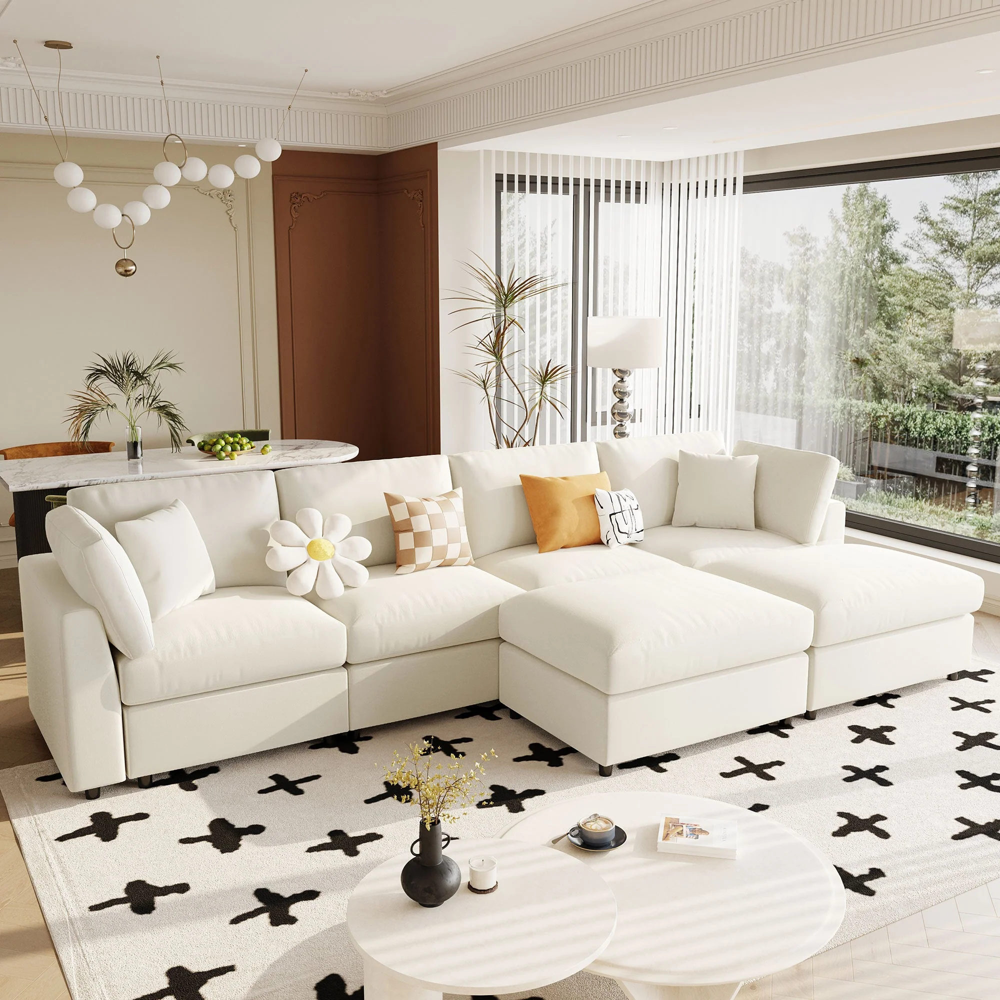 Modern Modular Chenille U-Shaped Sectional Sofa with Two Ottomans