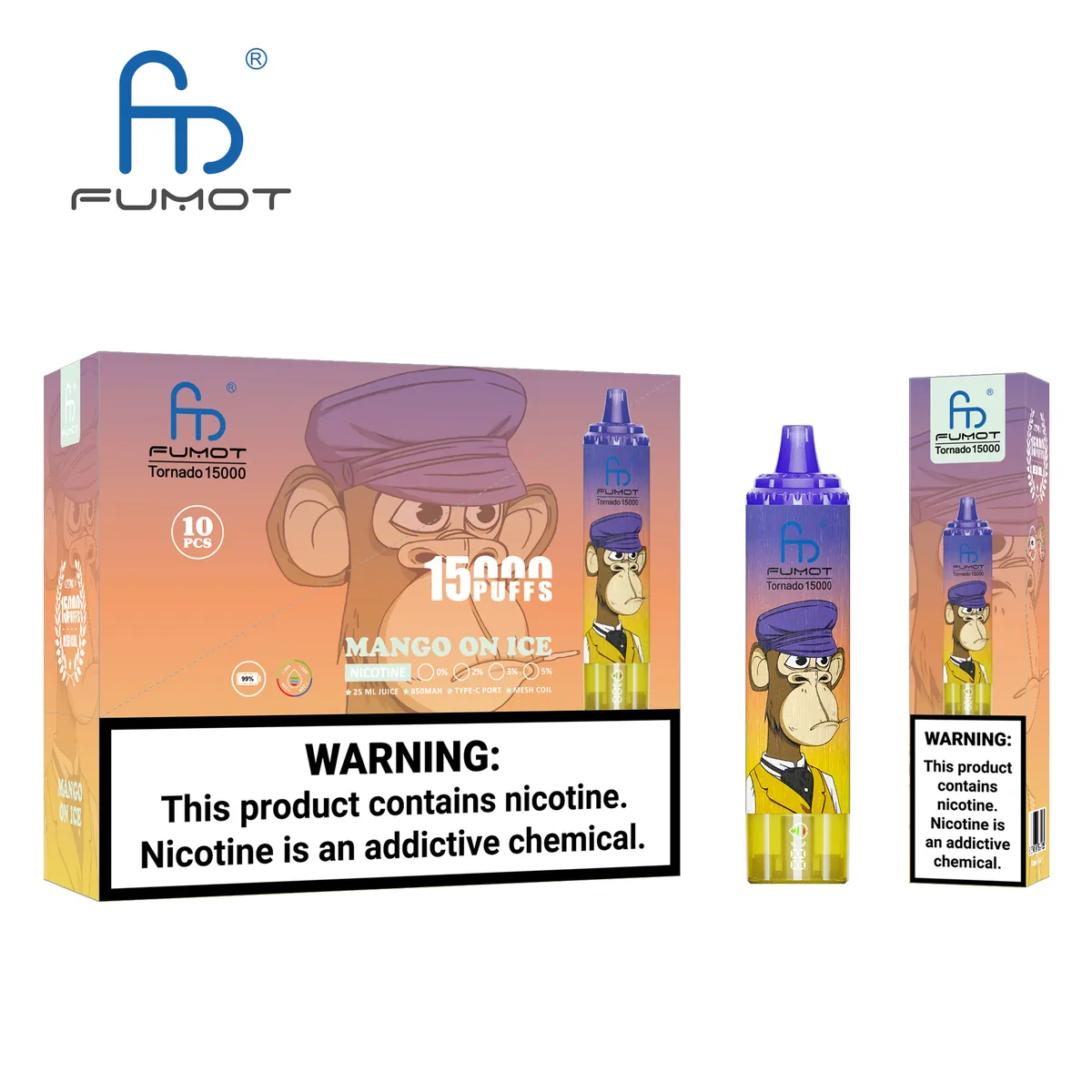 Fumot Tornado 15000 Mango On Ice – 10er-Displaybox mit Einweg-Vape und Einzelpackung
