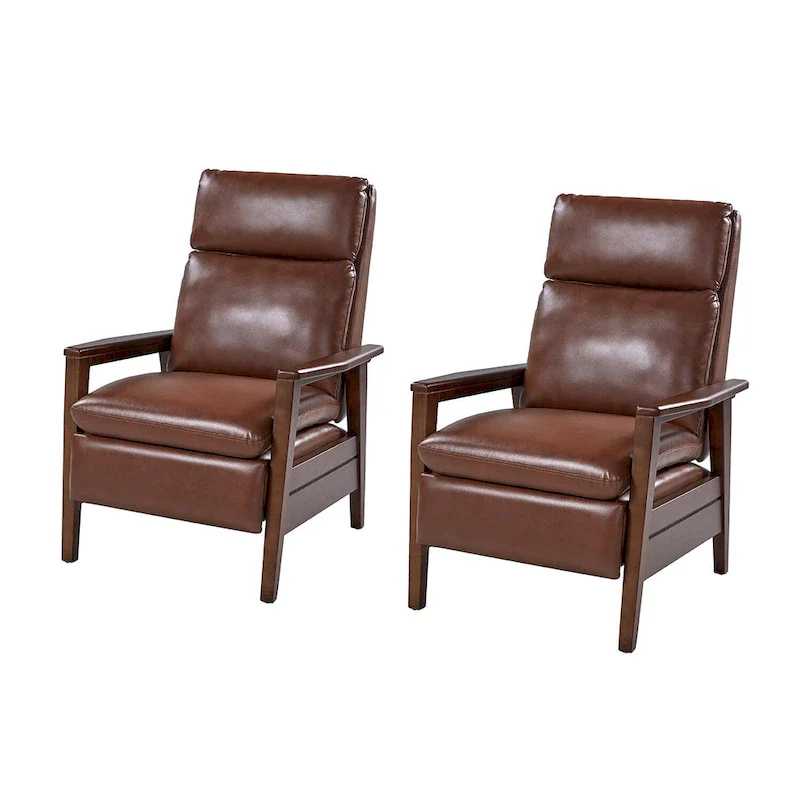 Patrick Mid-century Vegan Leather Solid Wood Recliner Set of 2 by HULALA HOME