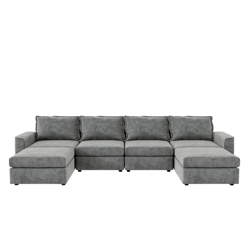 Nestfair Chenille Modular Sectional Sofa U Shaped Reversible Couch Free Combination 6 Seat Sleeper Sofa Bed with Ottoman