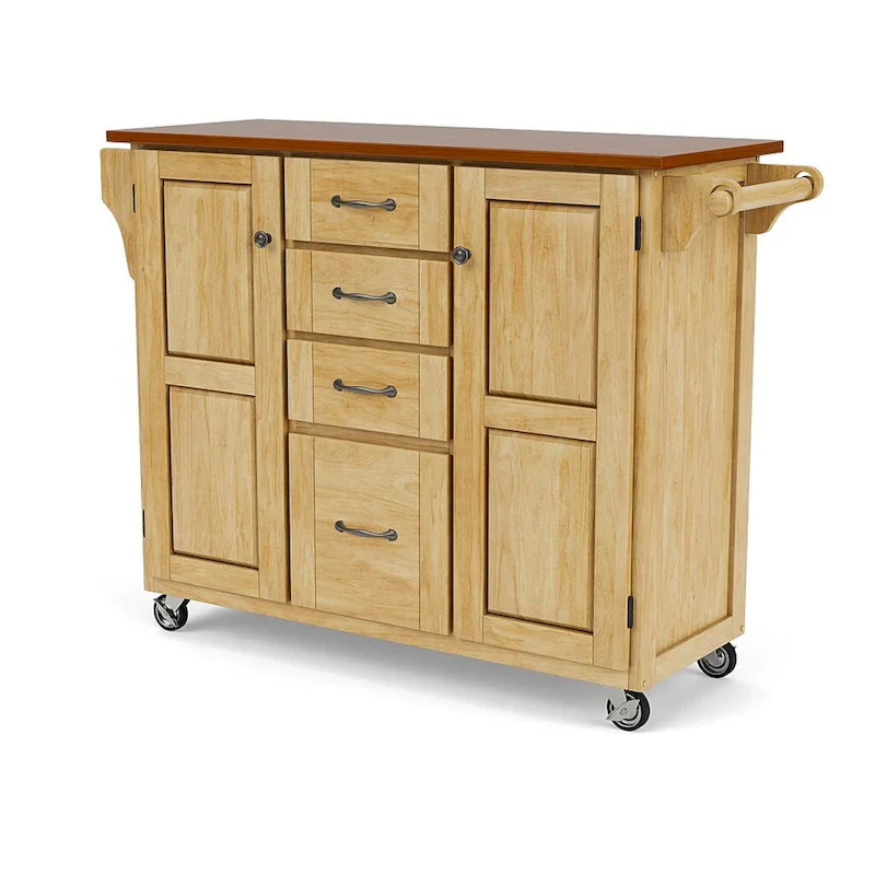 Copper Grove Puff Island Natural Finish 4-drawer Kitchen Cart