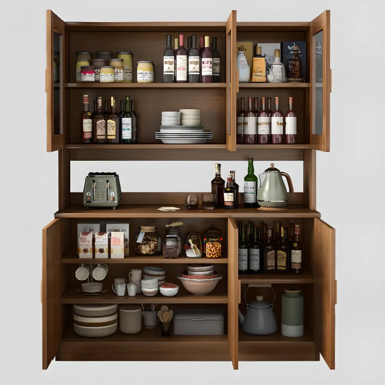 Modern Wooden Sideboard with Cabinets & Shelves