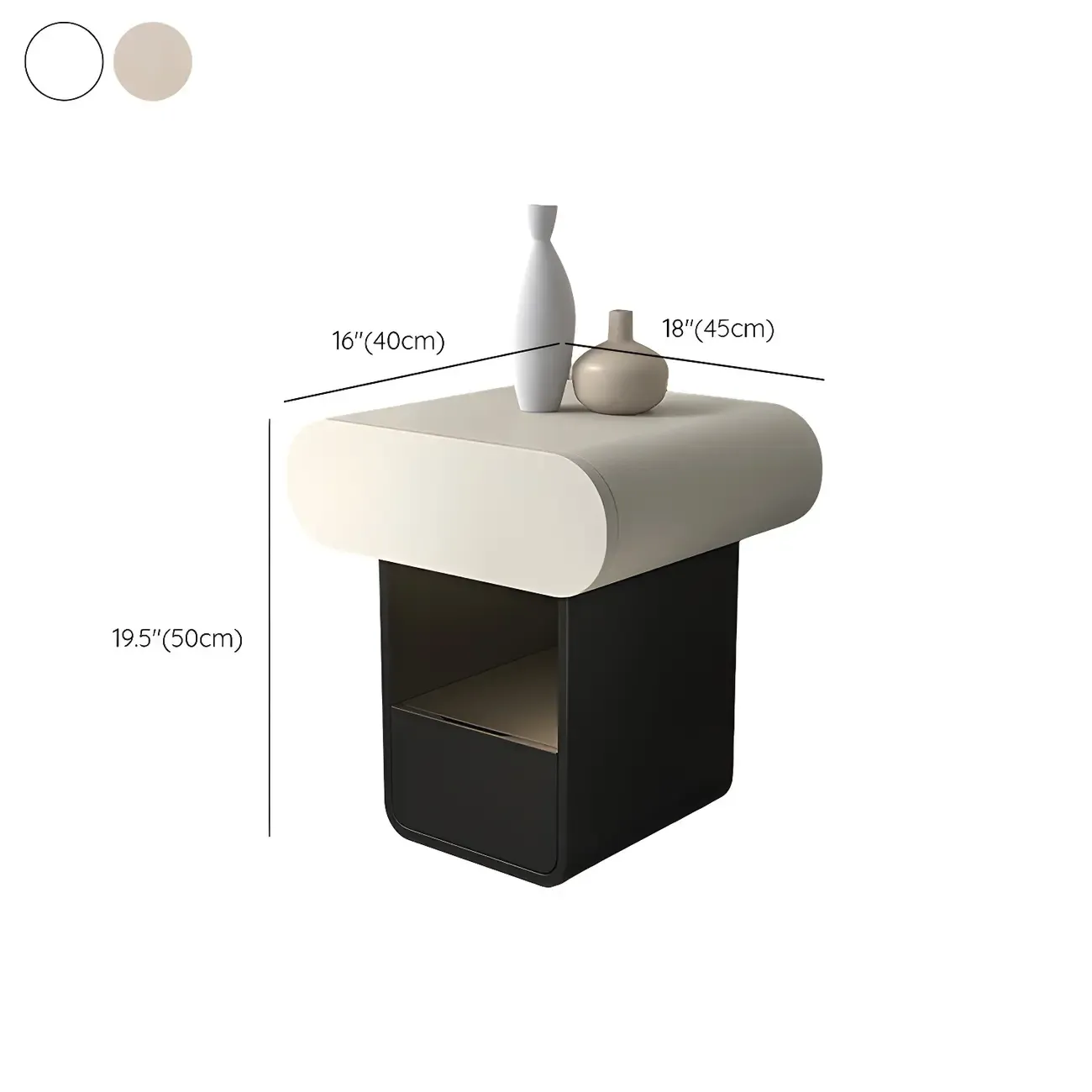 Simple Rectangular Wood Black-White 2 Drawer Nightstand