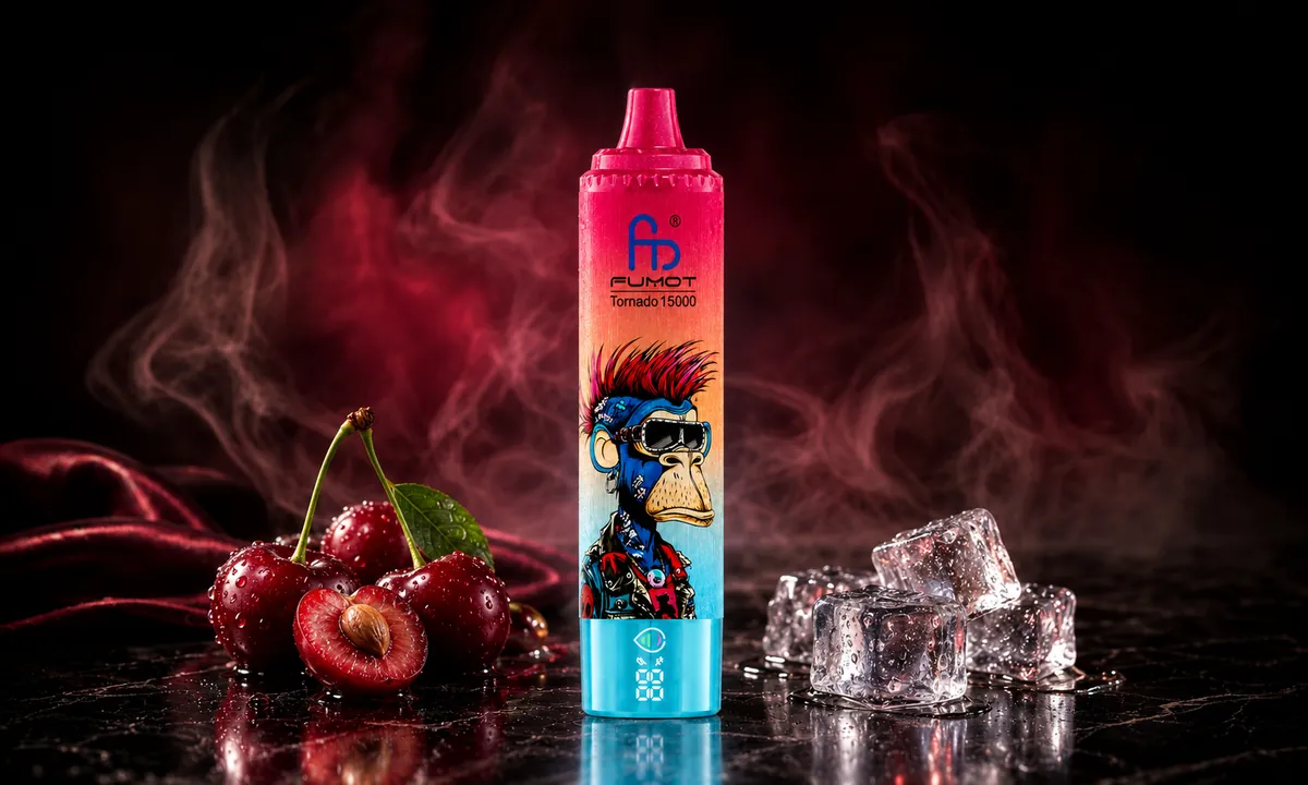 FUMOT Tornado 15000 Cherry Ice – E-Zigarette in einer atmosphärischen Produktszene