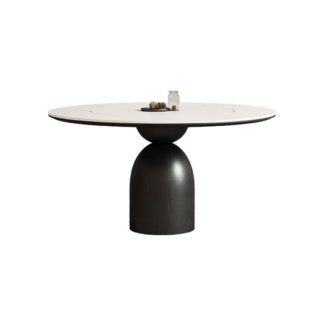 Simple Black Wood Round Stone Dining Table