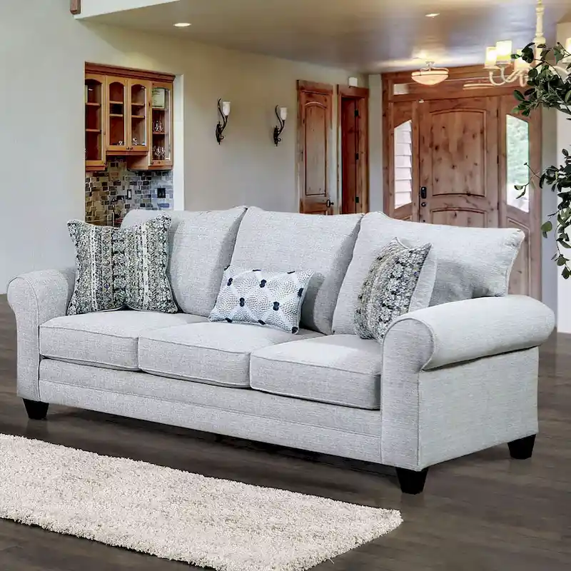 Nolinas Transitional Grey Fabric Upholstered Rolled Arms Sofa by Furniture of America