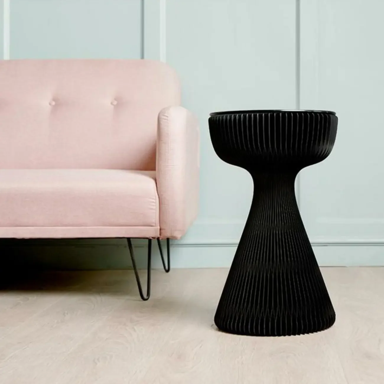 Foldable Modern Black Glass Top Round Side Table