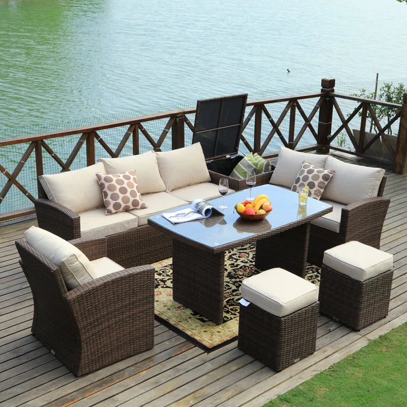 Wicker 8 - Person Garden Lounge Set with Cushions - Premium Quality Home Furniture | Kendale Furniture