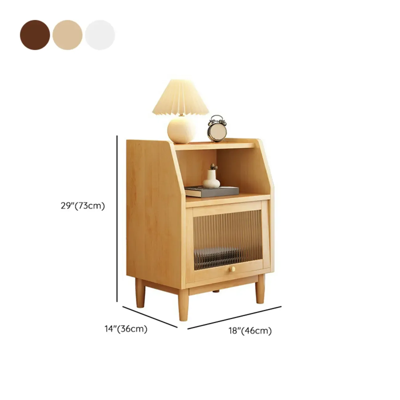 Scandinavian Natural Finish Flip-up Solid Wood Nightstand