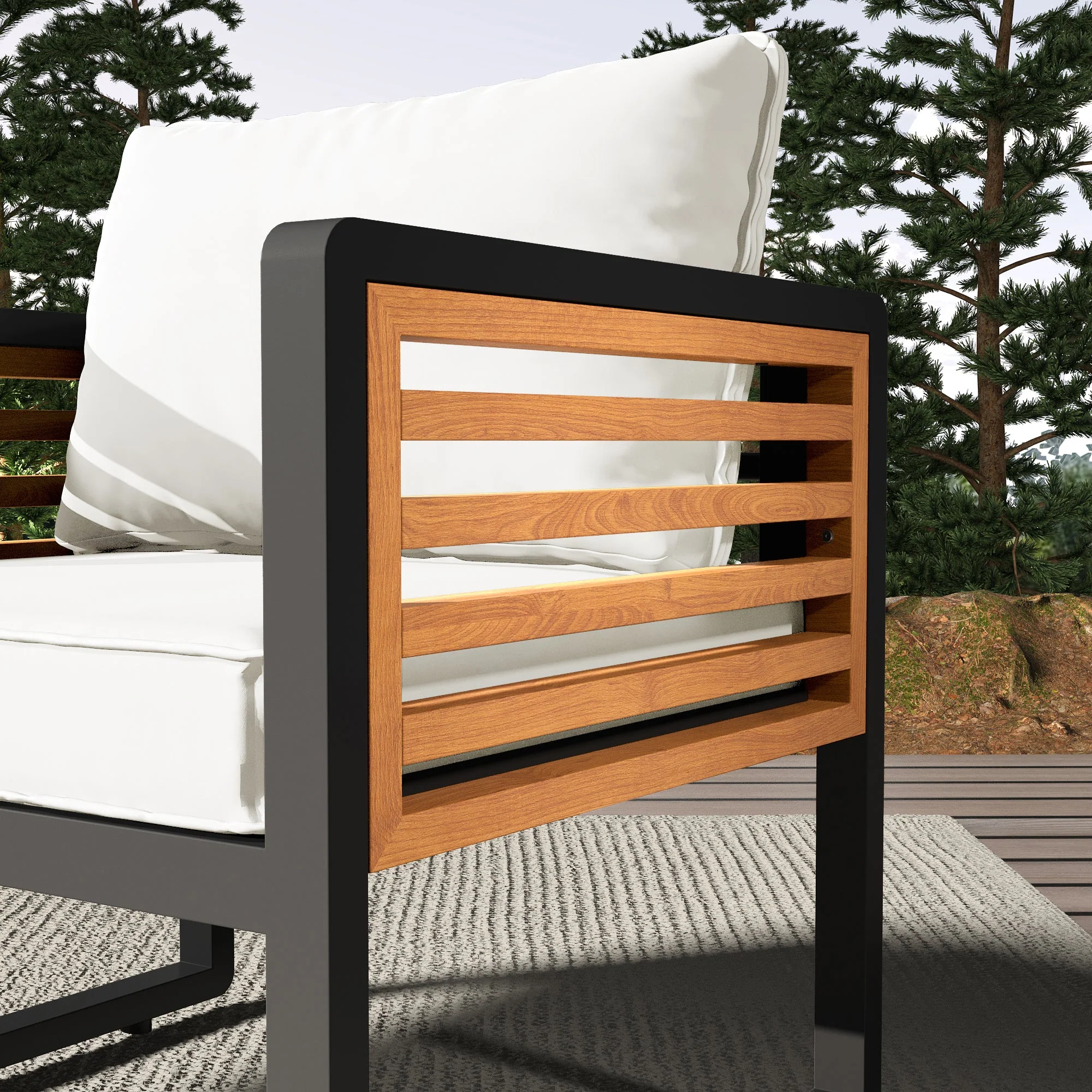 Metal and Wood Frame 4-pieces Outdoor Furniture Sofa Set