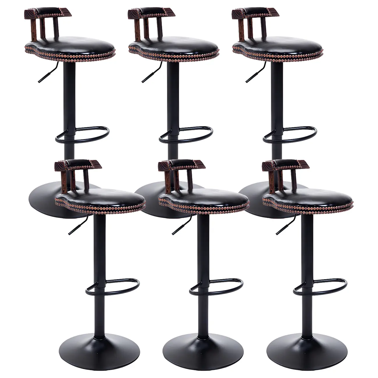 Industrial Round Leather Adjustable Bar Stools