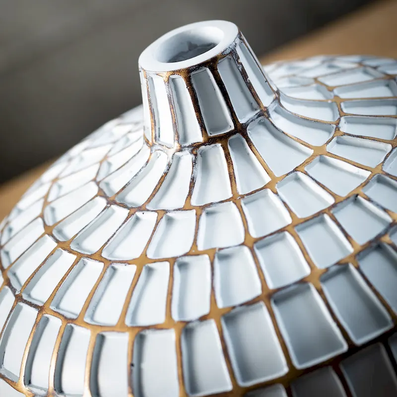 Sullivans Gold Brushed Mod Pattern Vase 6.5 H White - 9.5 L x 9.5 W x 6.5 H