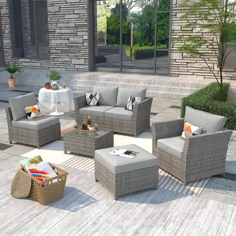 XIZZI 6-piece Patio Wicker Furniture Set with Coffee Table
