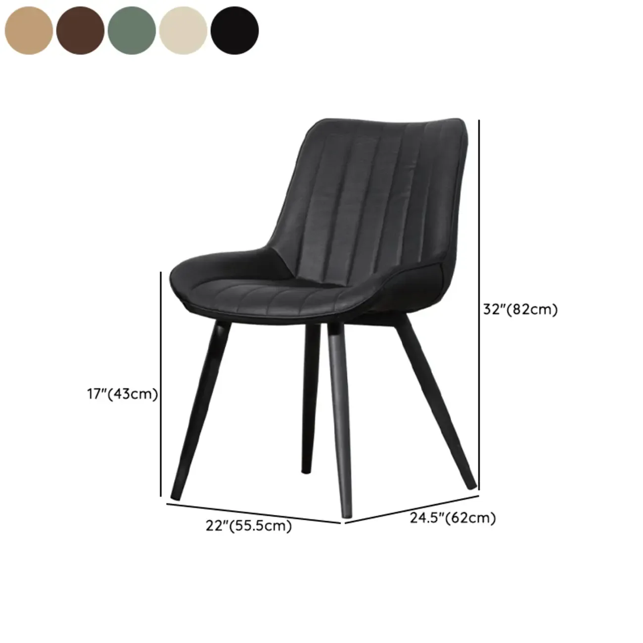 Simple Upholstered Leather Dining Chair Solid Back Metal Legs