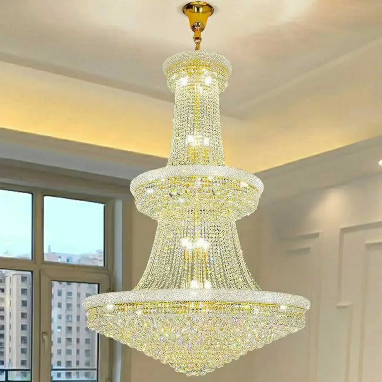 Adjustable Grand Gold Clear Crystal Chandelier