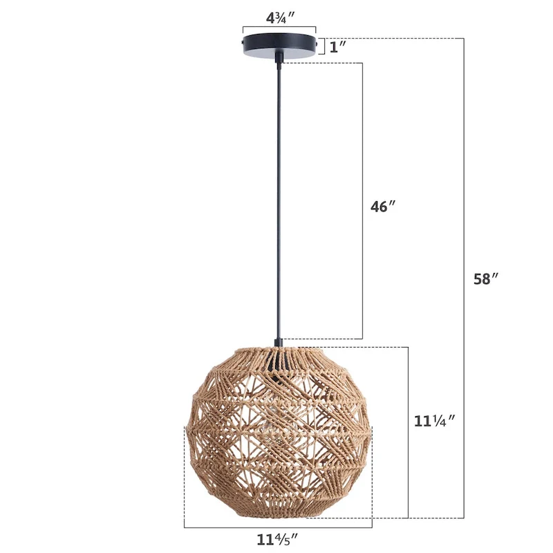 CO-Z Boho Handwoven Hemp Rope Globe Pendant Light Fixture - Tan