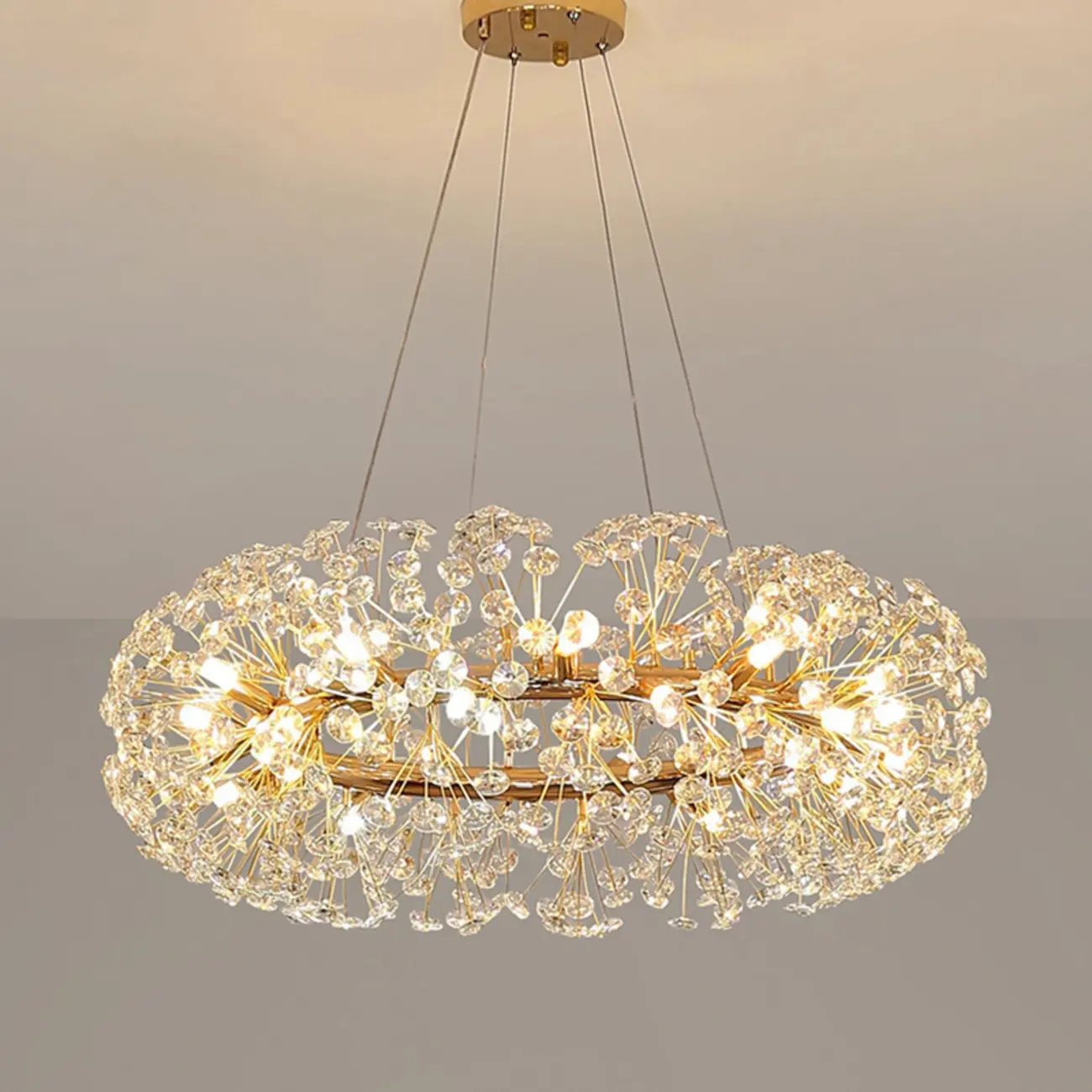 Adjustable Height Gold Crystal Globe Starburst Chandelier