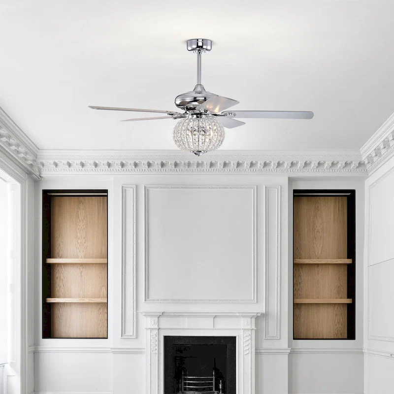 Gahila 52 Inch Chrome Finish Crystal Ceiling Fan with Remote - N/A