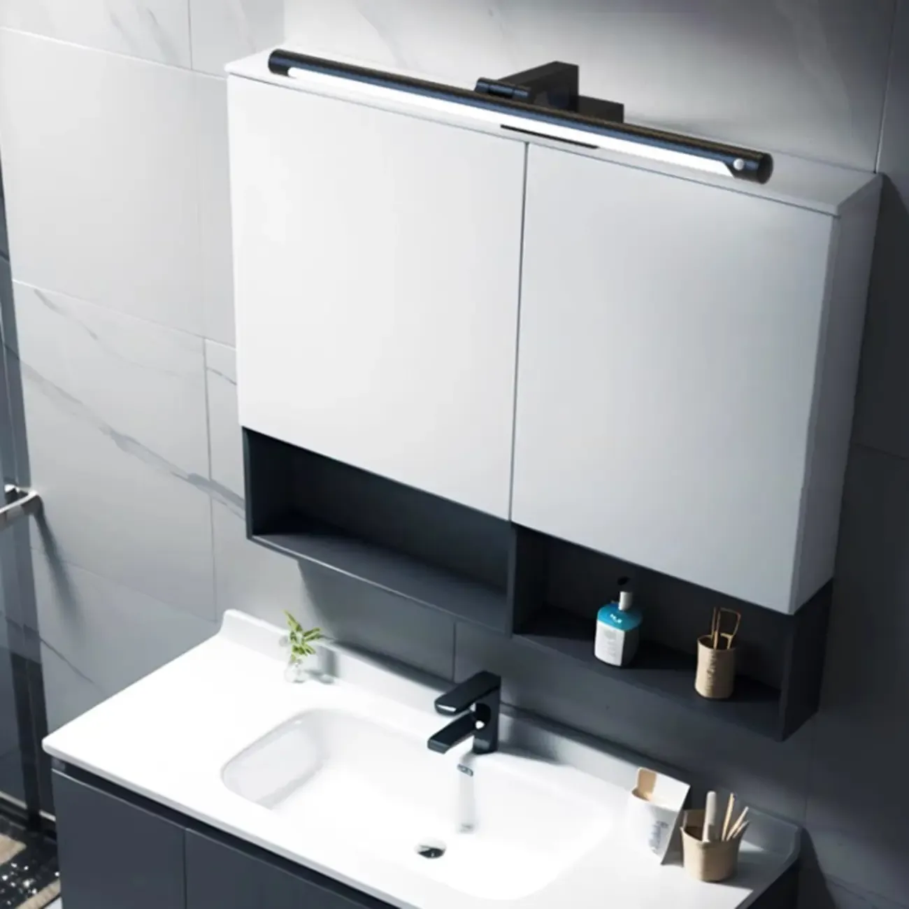 Modern Black Sleek Tubular LED Vanity Light