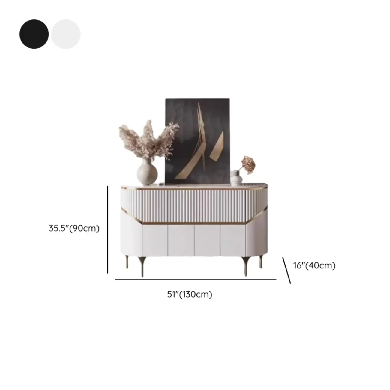 Modern White/Black Buffet Table with Cabinets