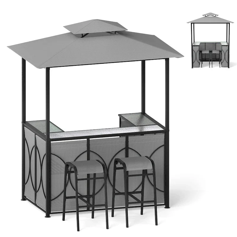 Costway 6.5 x 4 x 8 FT Grill Gazebo Set with 2 Bar Stools, Tempered - See Details