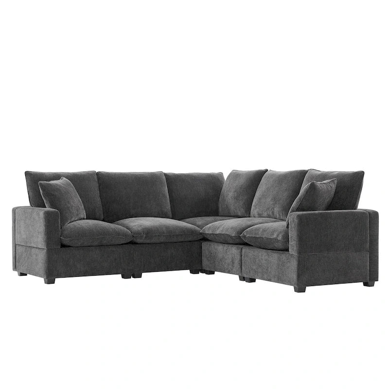 Nestfair Modern L Shape Modular Sofa 5 Seat Chenille Sectional Couch Set with 2 Pillows Included