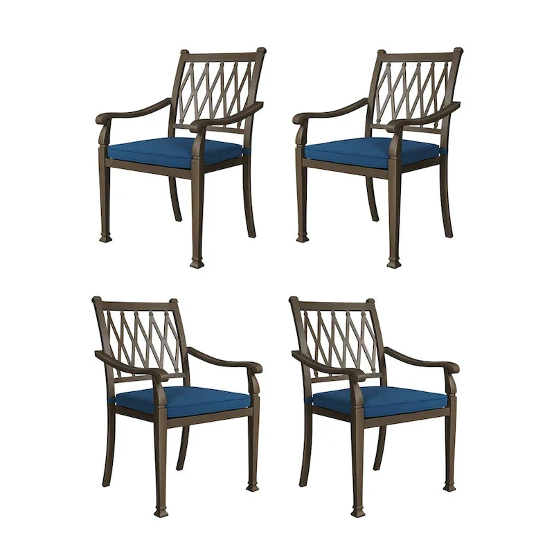 Patio Cast Aluminum Lattice Dining Chairs with Cushions (Set of 4)