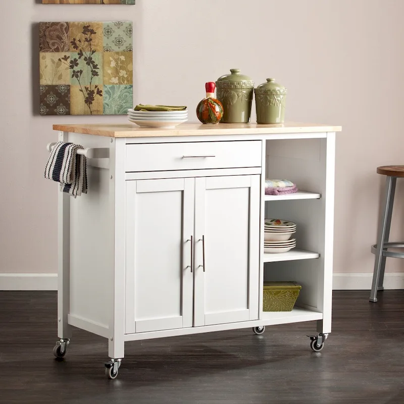 SEI Furniture Oriaga White Kitchen Cart