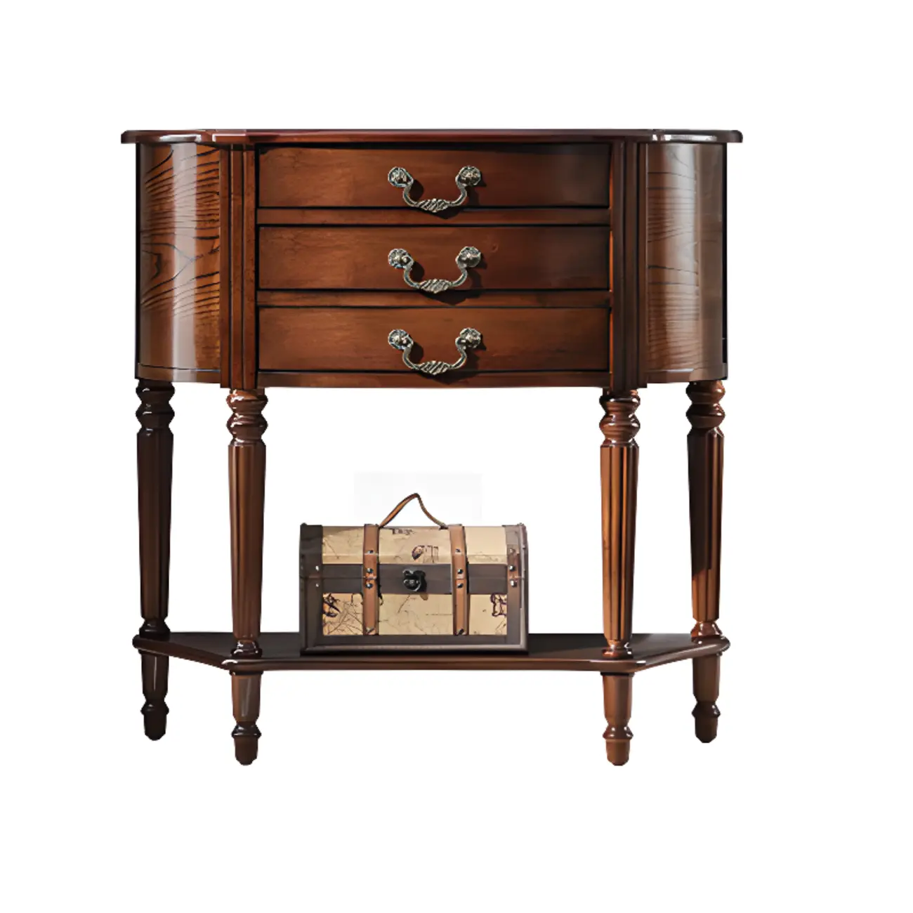 Elegant Brown Half Round Wood Console Table with Drawers
