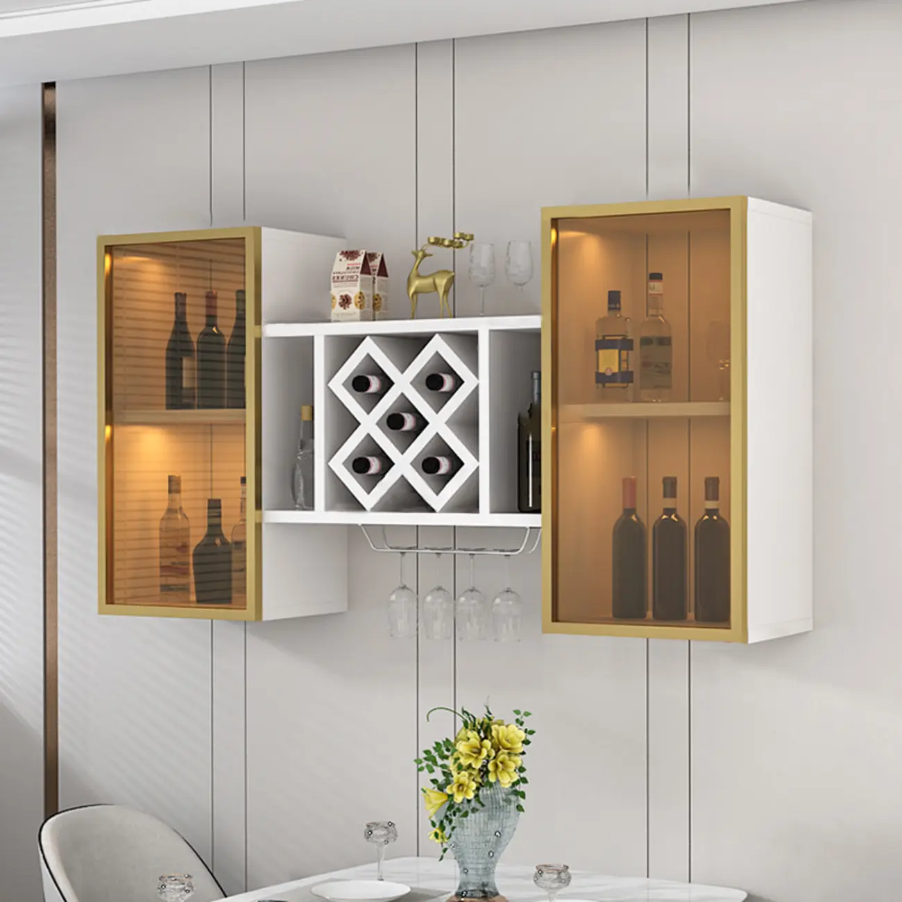 Modern Wall Mounted Wine Rack with Glass & Bottle Storage