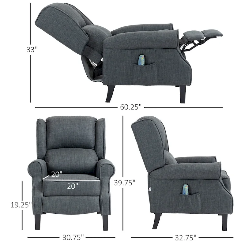 HOMCOM Wingback Heated Vibrating Massage Chair,Accent Sofa Upholstered Massage Recliner Chair Push-back with Remote Controller