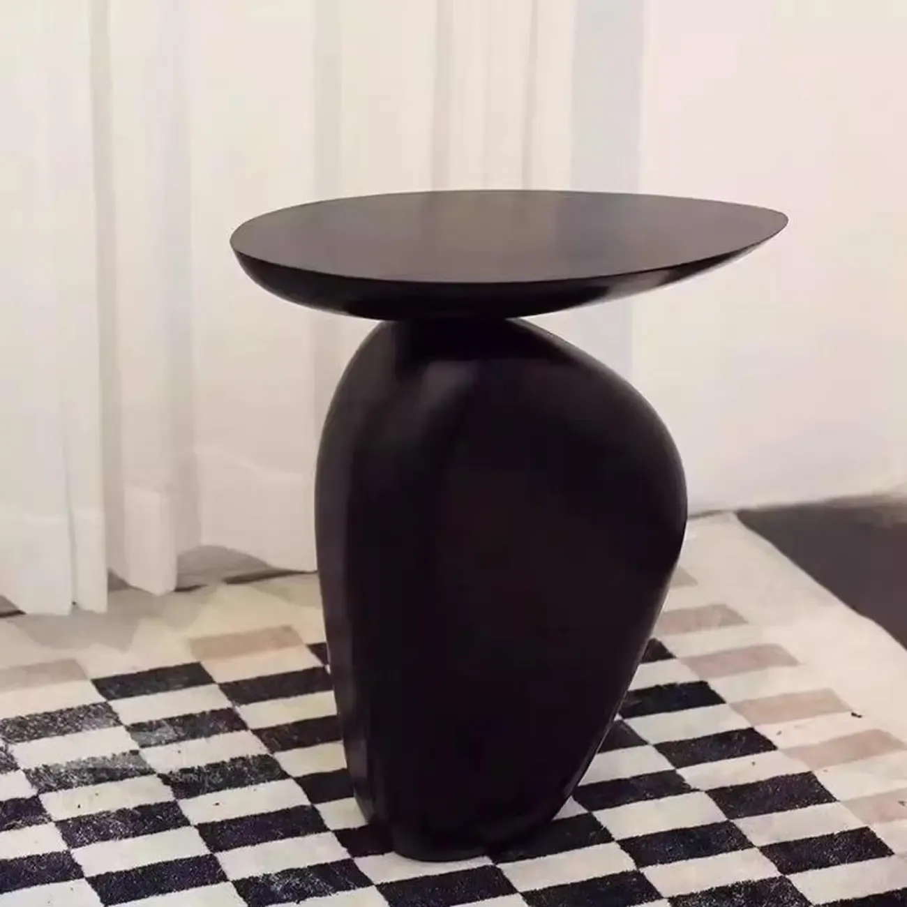 Modern Black End Side Table with Steel Base