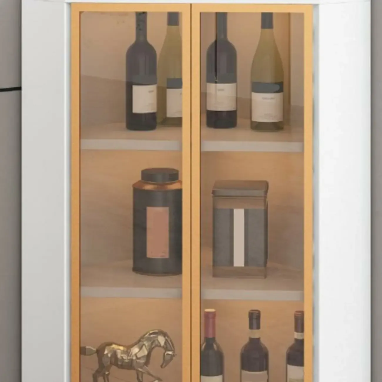 Modern Glam White-Gold Wood Glass Display Cabinet