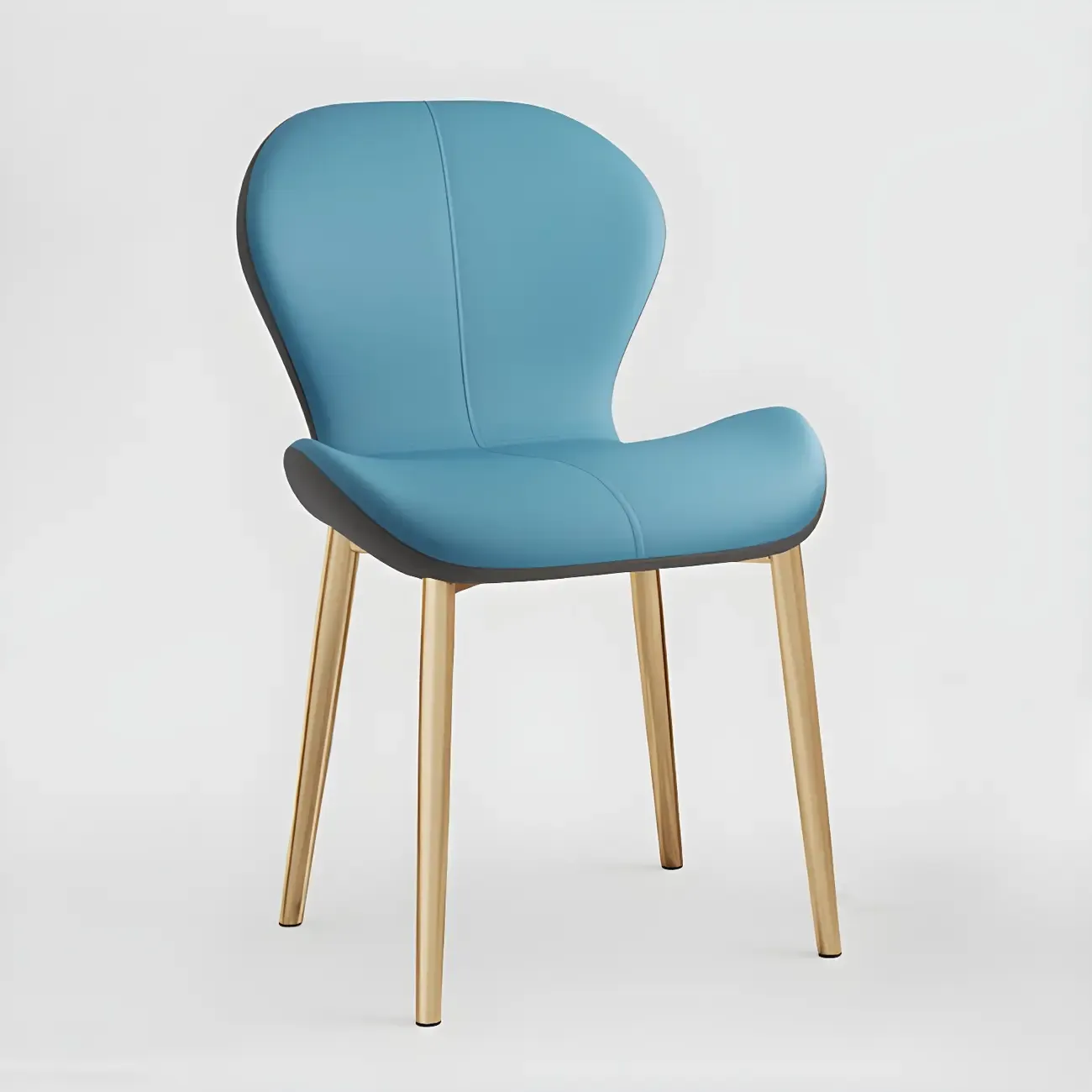 Art Deco Curved Back Leather Dining Chair Solid Back