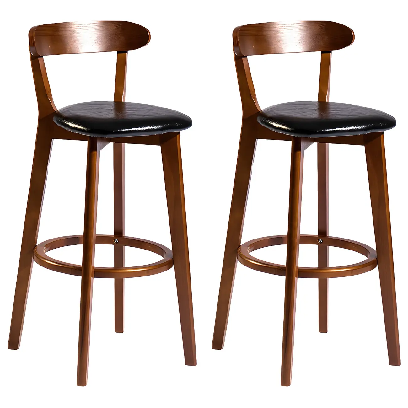 Wooden Upholstered Low Back Bar Height Stools Set of 2